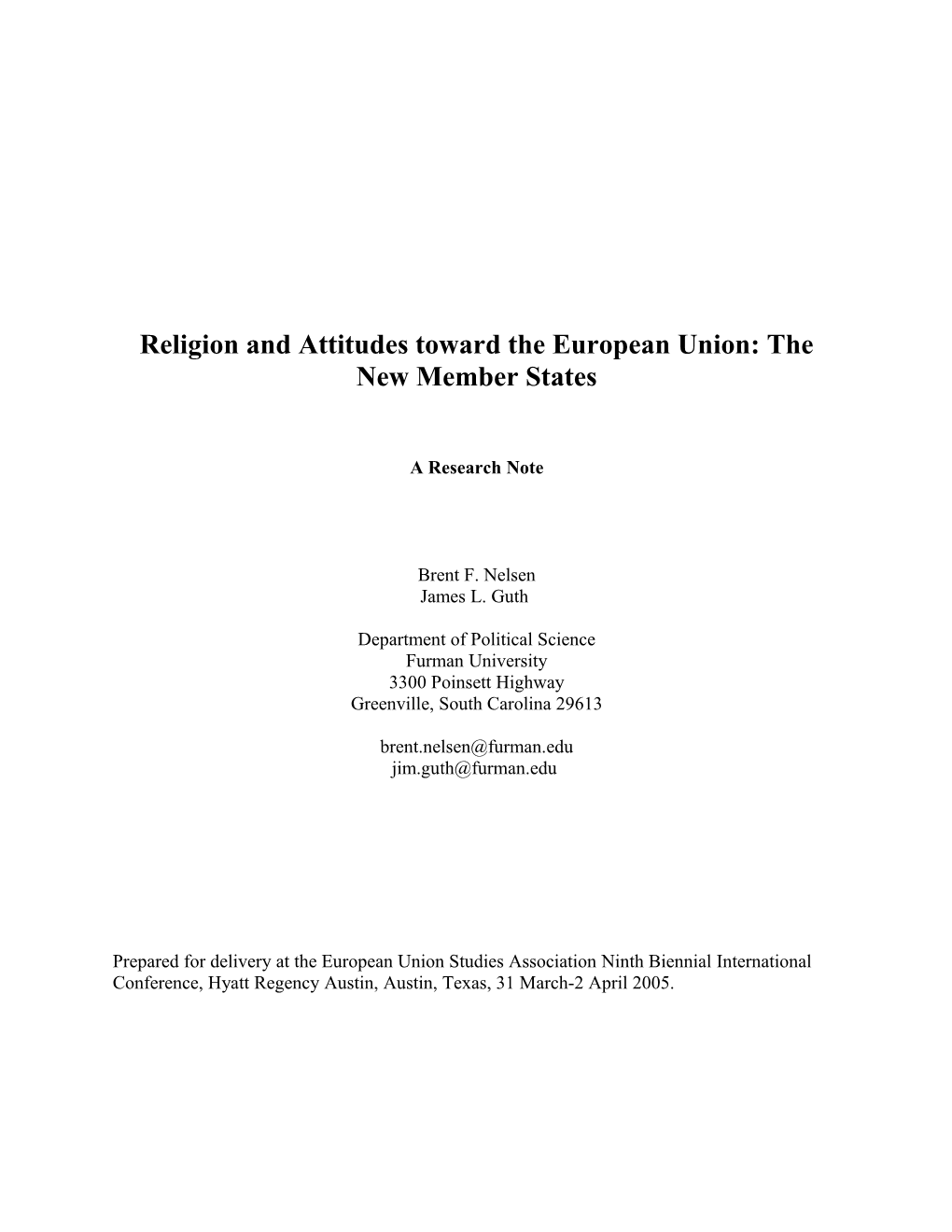Religion and Attitudes Toward the European Union: the New Member States