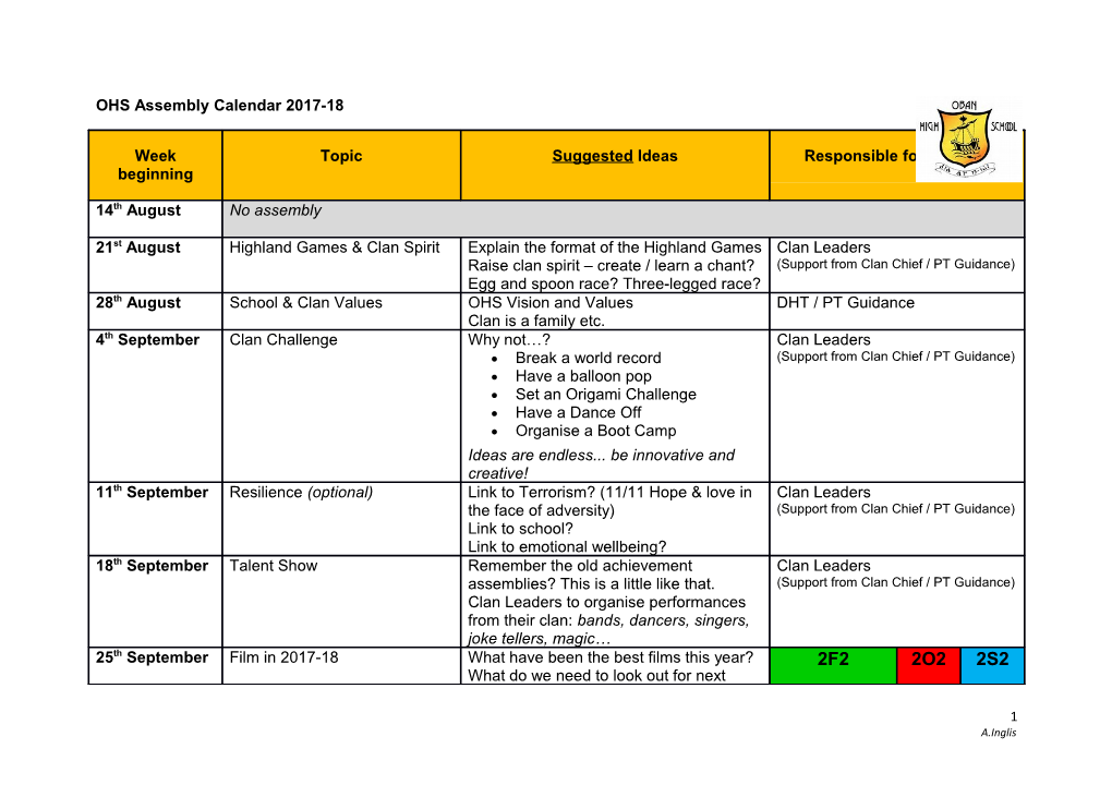 OHS Assembly Calendar 2017-18