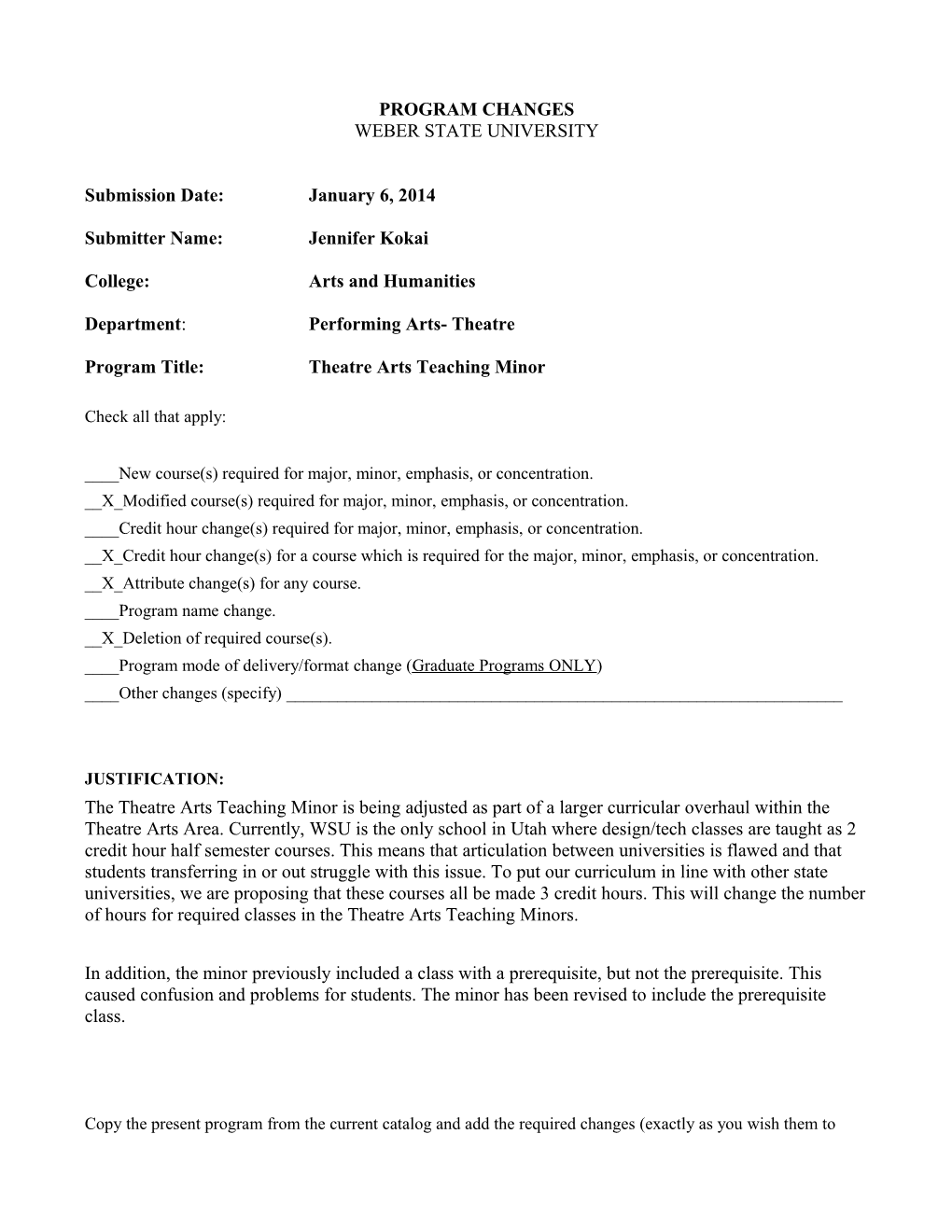 Programchgs Theatre Arts Teaching Minor