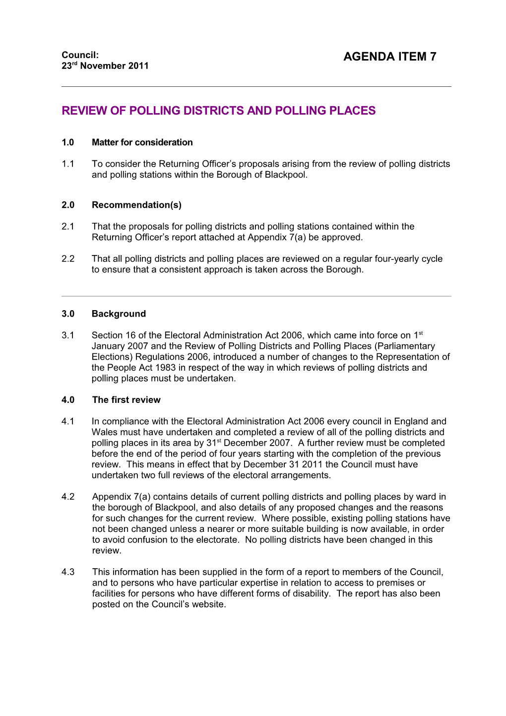 Review of Polling Districts and Polling Places