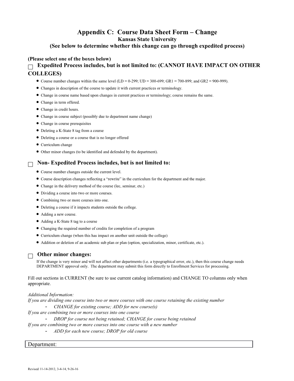 Appendix C: Course Data Sheet Form Change