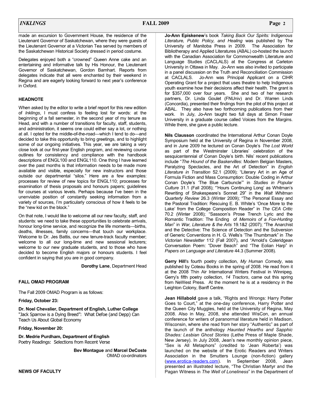 INKLINGSFALL 2009 Page 1