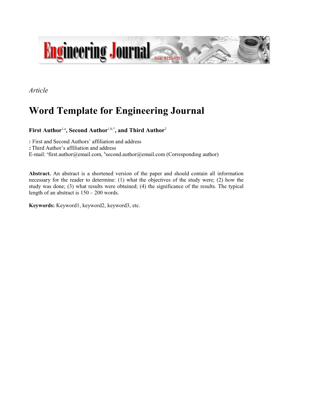 Word Template for Engineering Journal