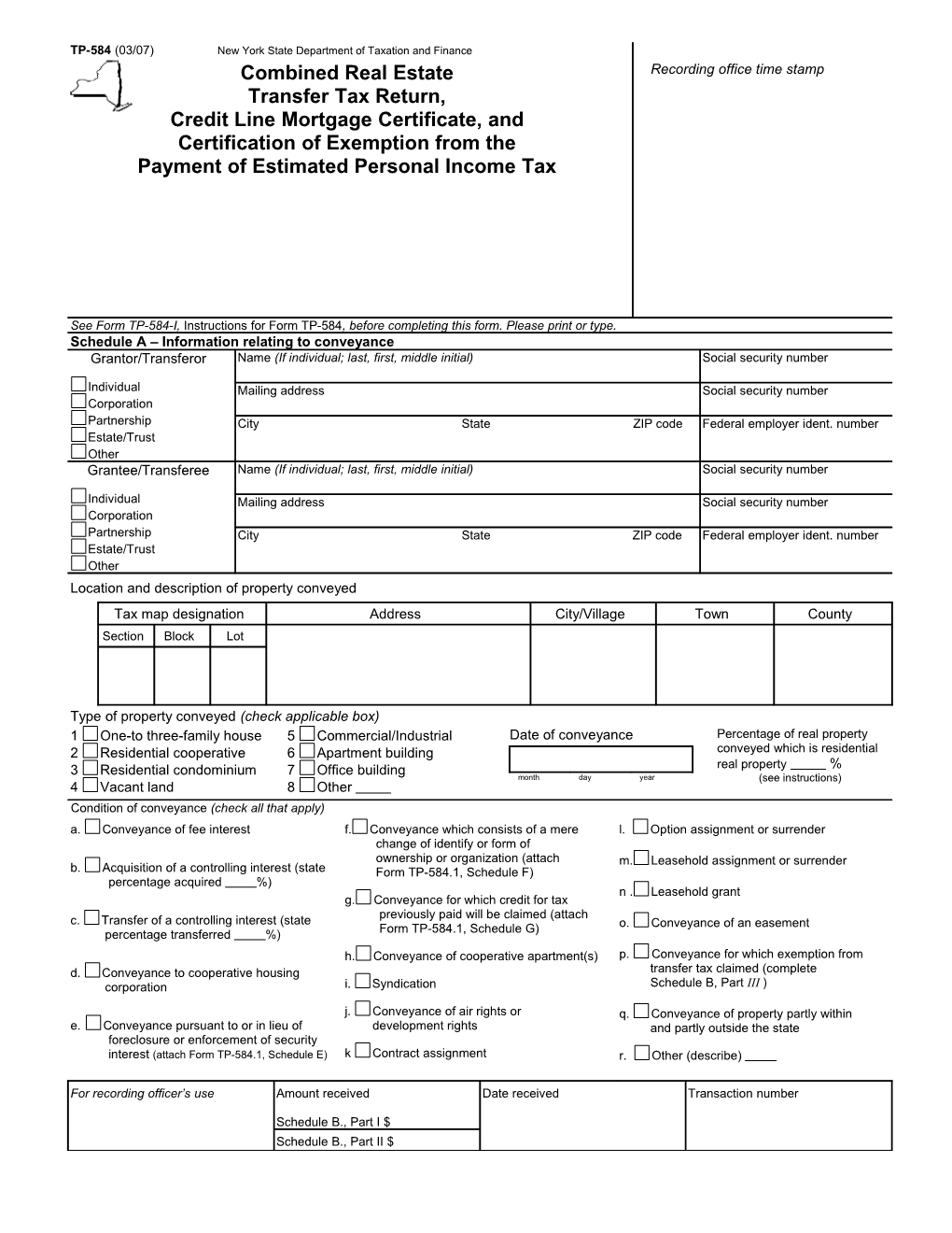 Condition of Conveyance (Check All That Apply)