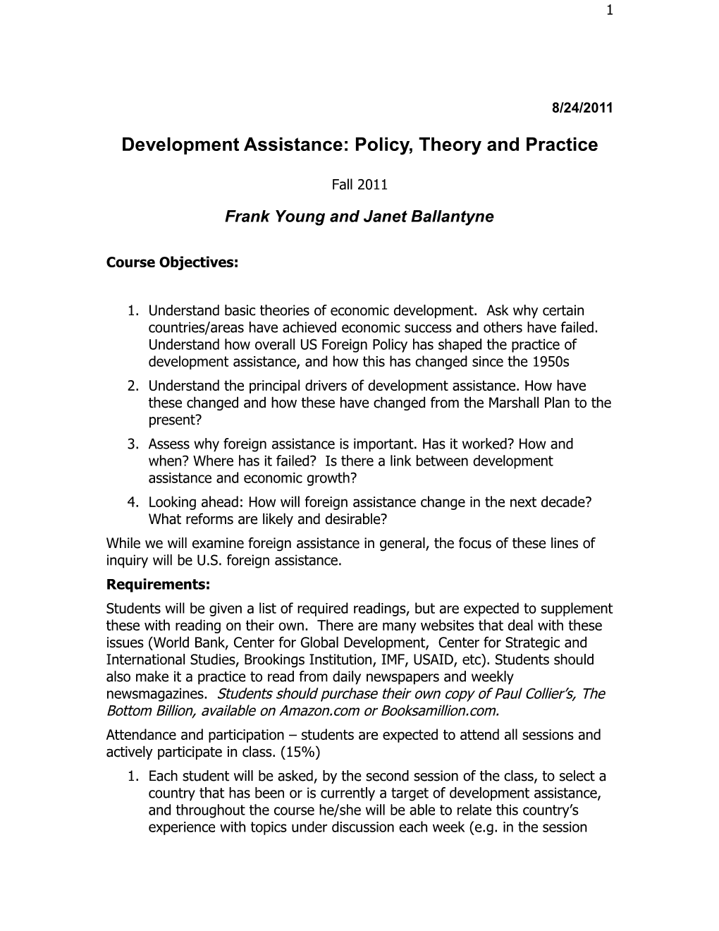 Development Assistance: Policy, Theory and Practice
