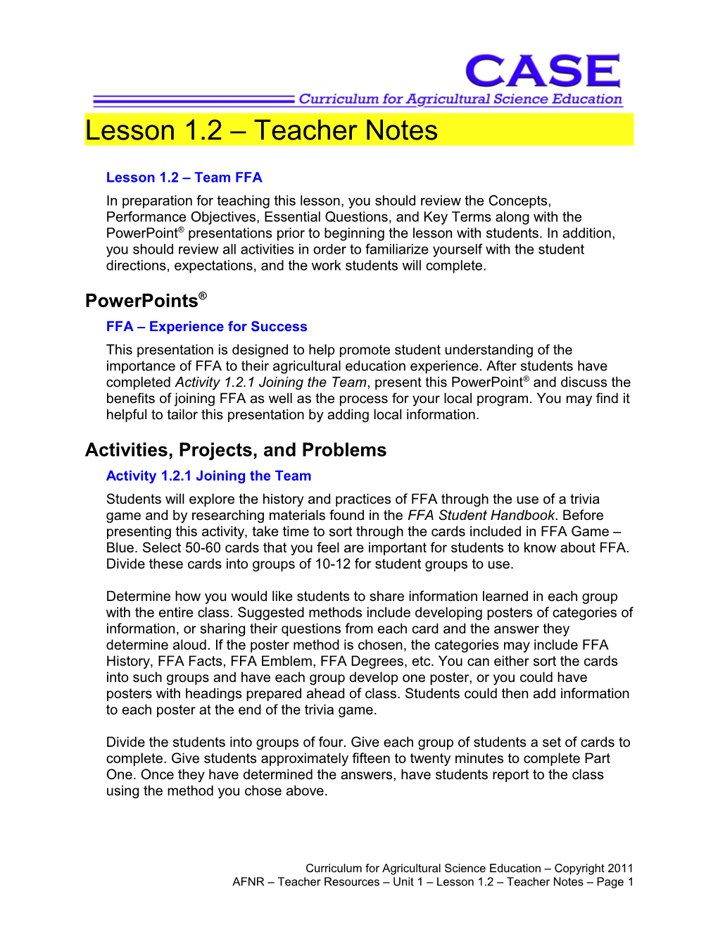 Lesson 1.2 Teacher Notes