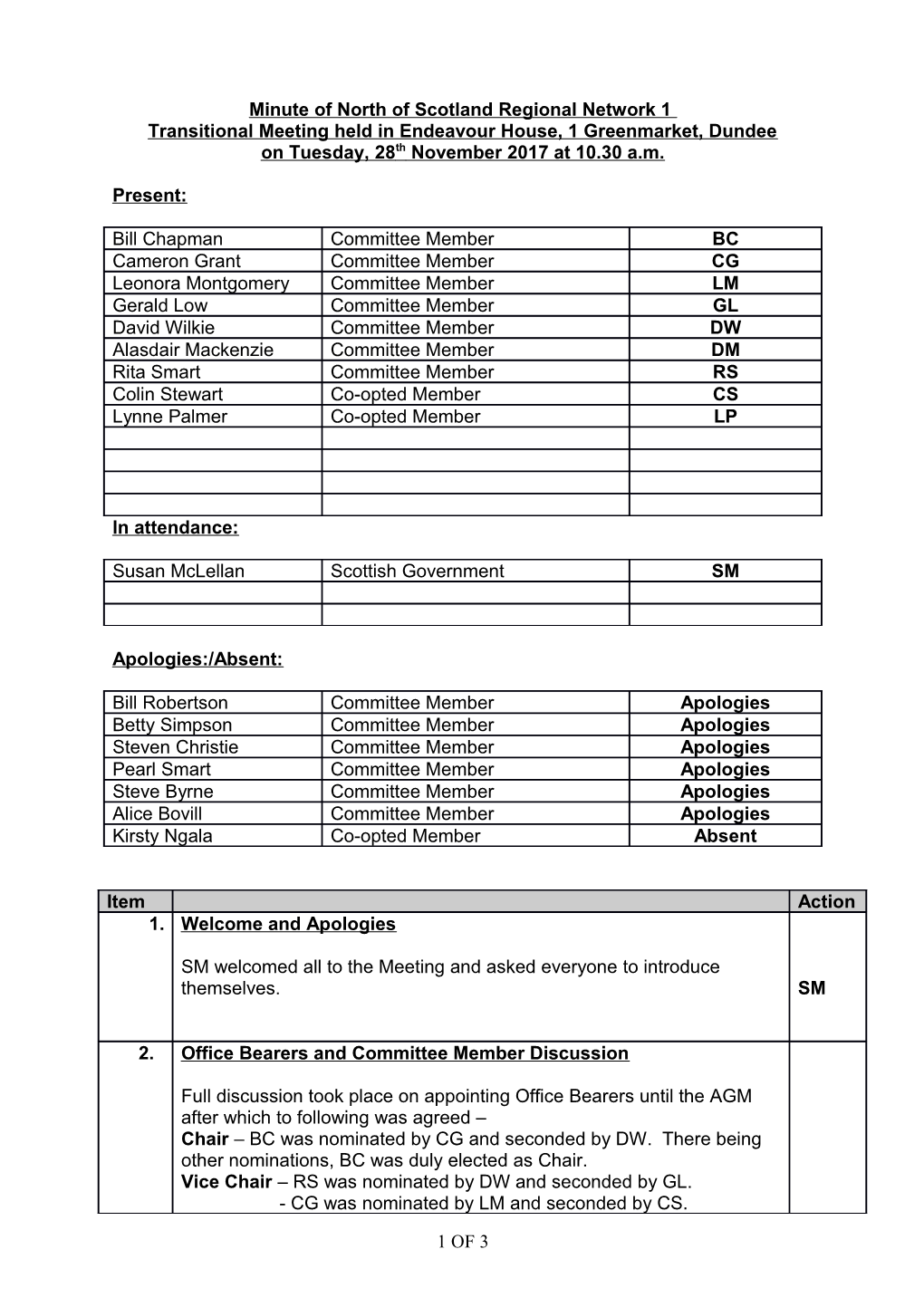 Minute of North of Scotland Regional Network 1