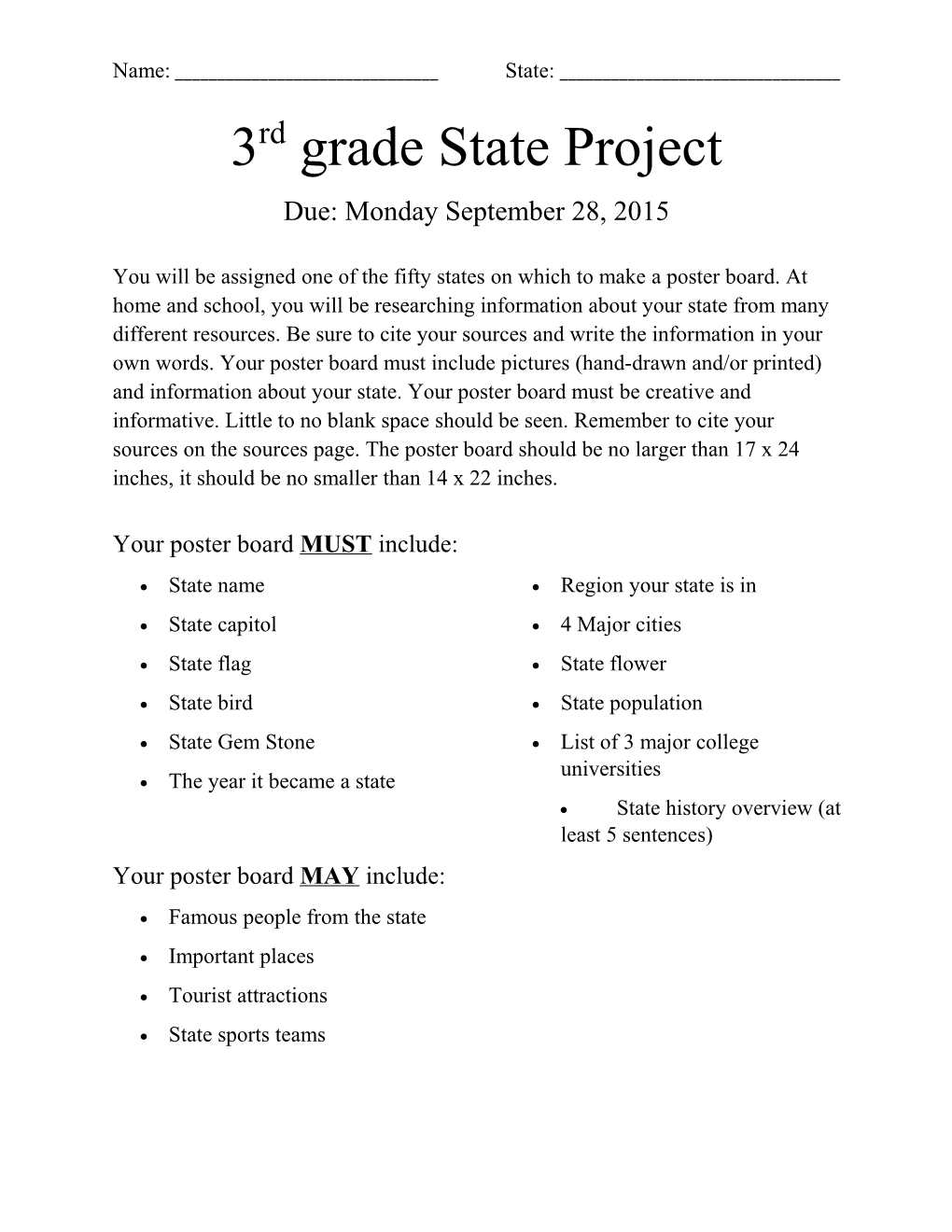 3Rd Grade State Project