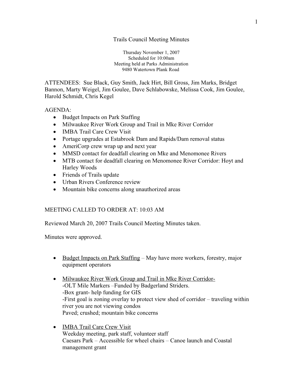 Trails Council Meeting Minutes