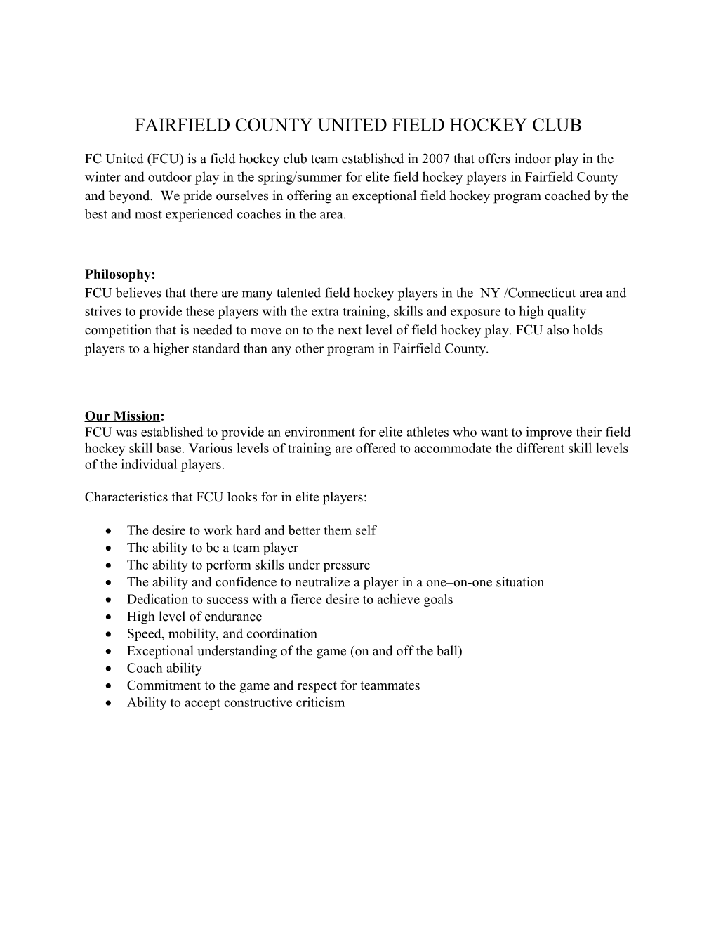 Fairfield County United Field Hockey Club