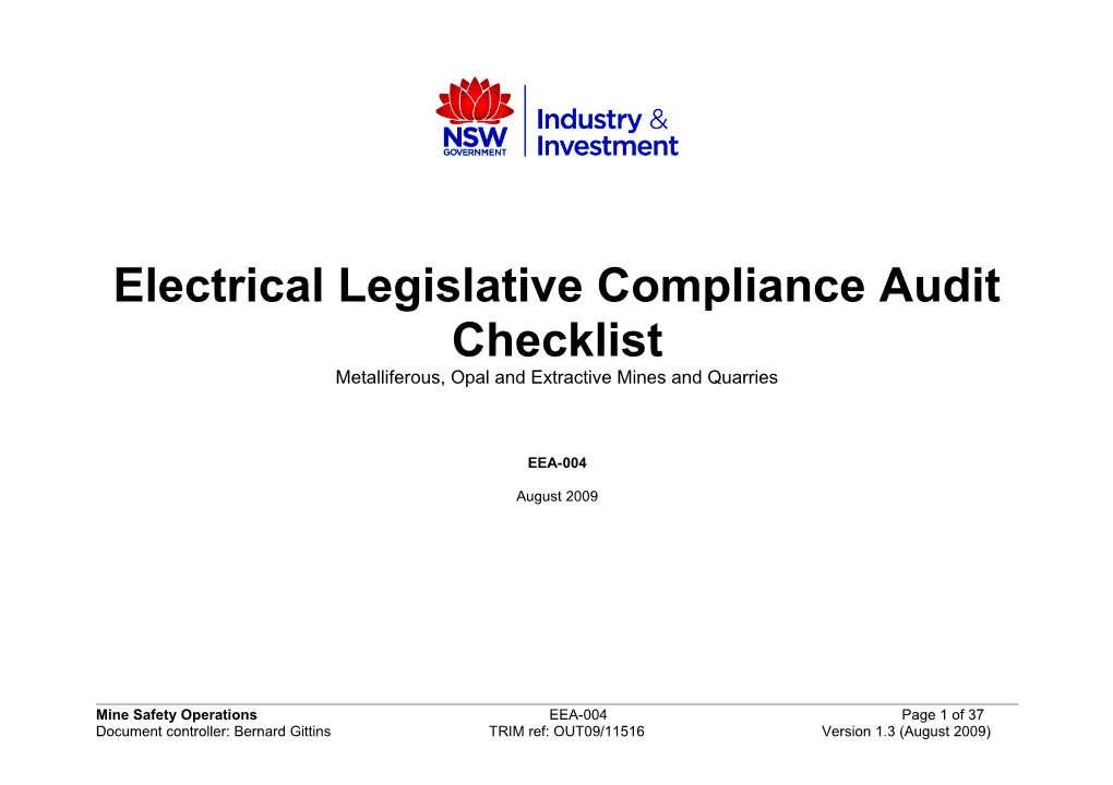 Electrical Legislative Compliance Audit Checklist