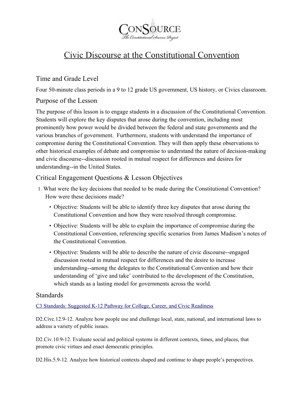 Civic Discourse at the Constitutional Convention