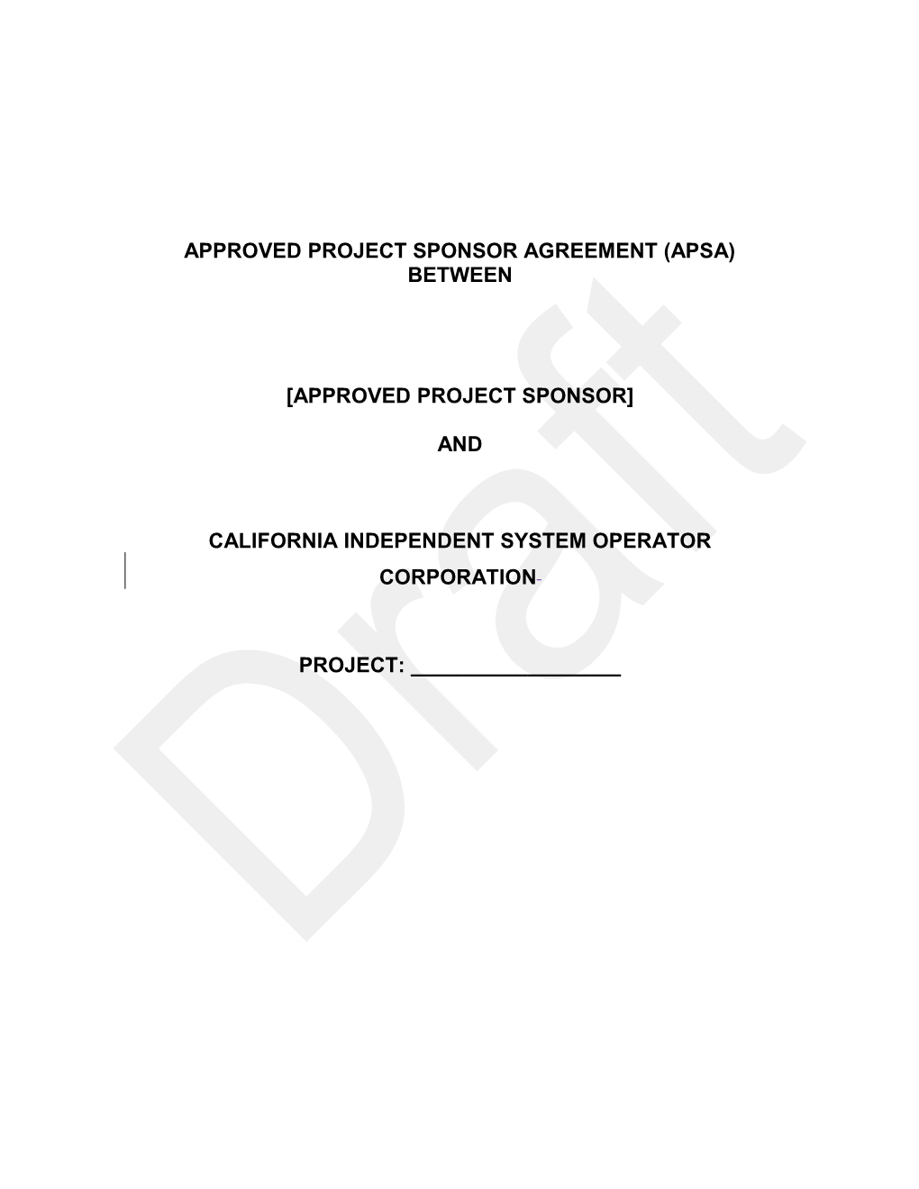 Approved Project Sponsor Agreement(Apsa)