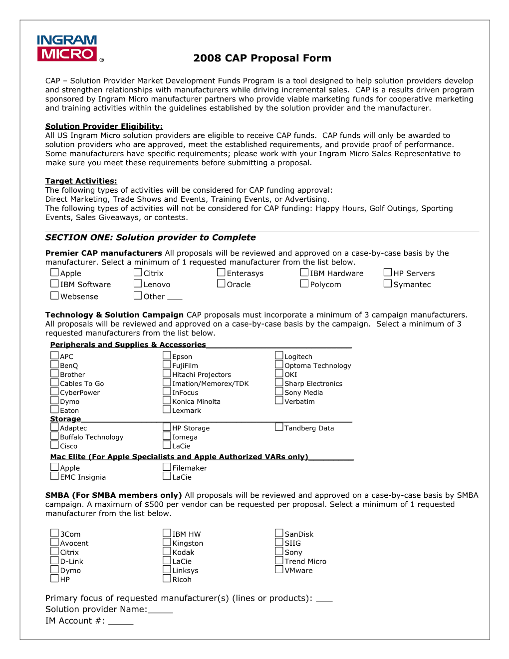 2006 CAP Proposal Form SAMPLE