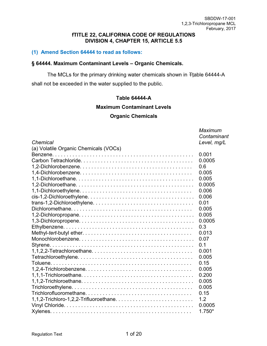 Proposed 1,2,3 MCL Reg Text