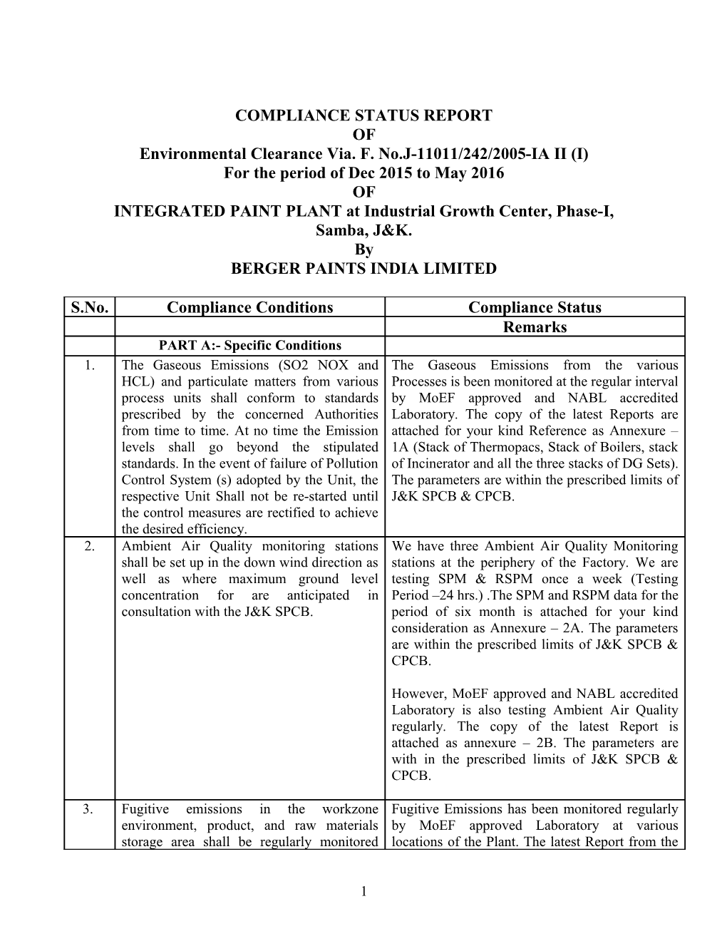 Compliance Status Report