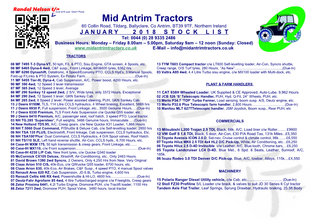 Mid Antrim Tractors Ltd (Randal Nelson) March Stock
