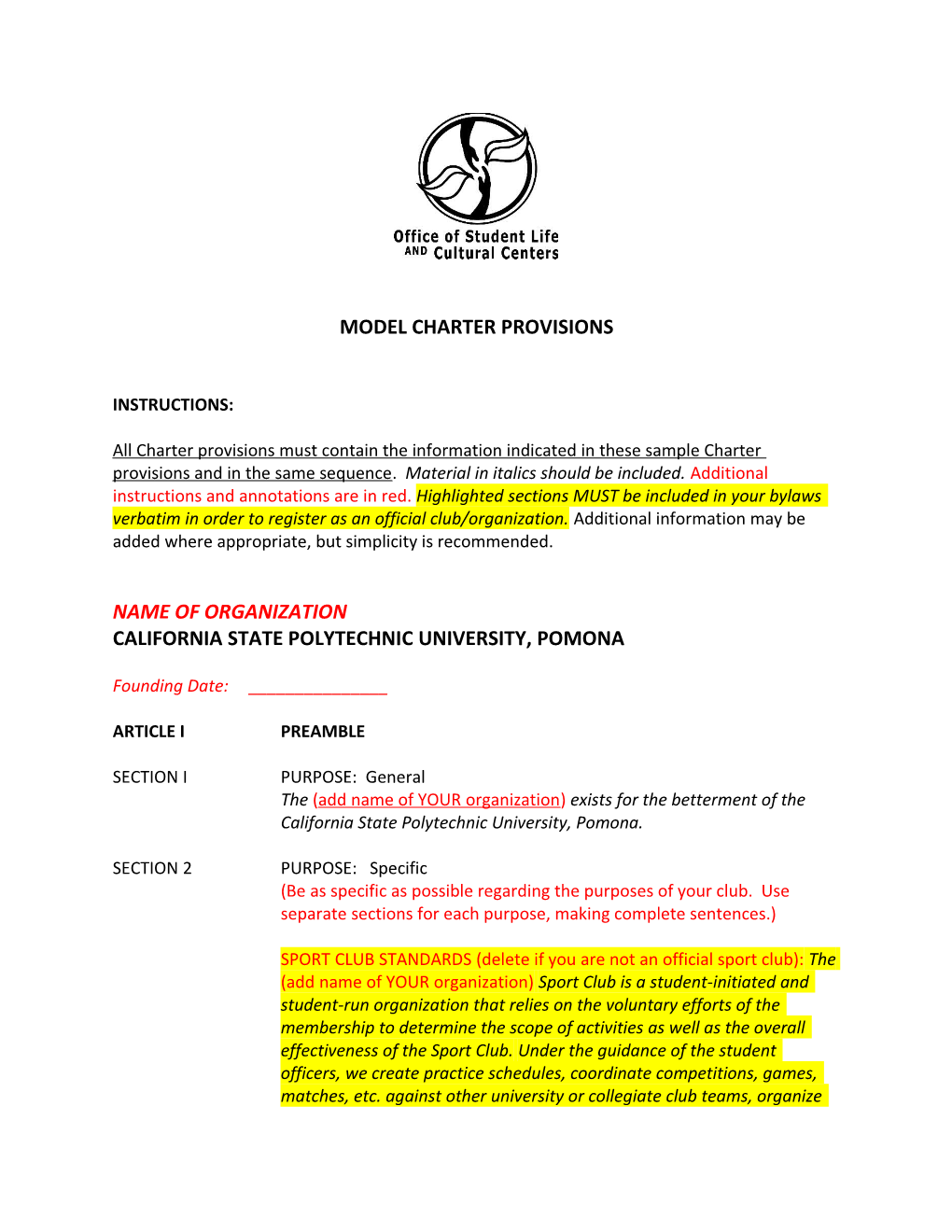 Model Charter Provisions
