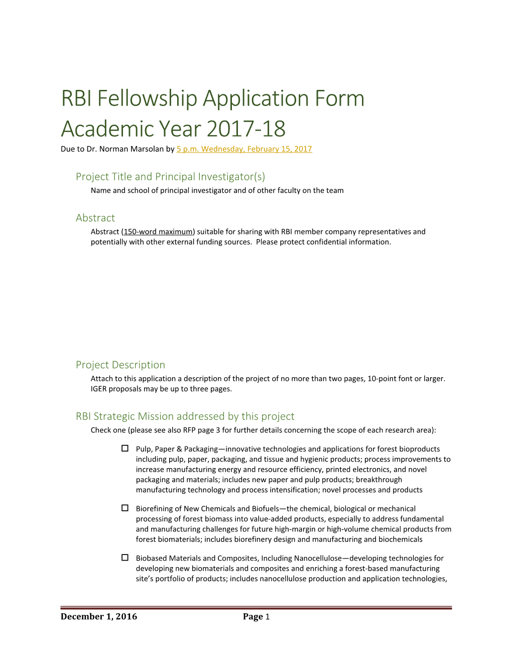 RBI Fellowship Application Form