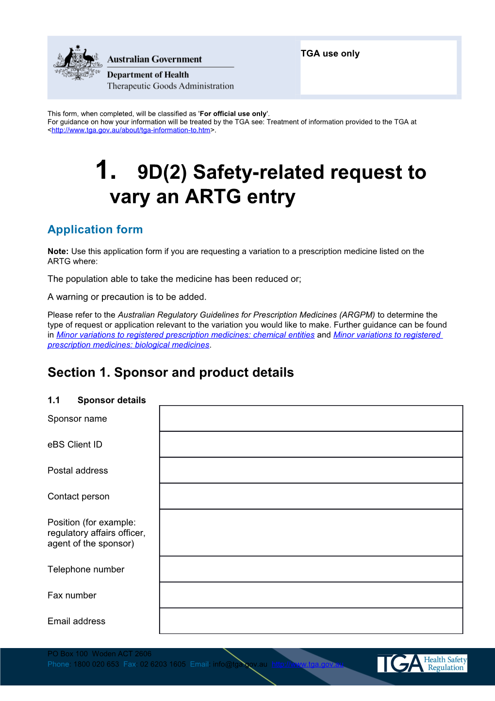 9D(2) Safety-Related Request to Vary an ARTG Entry