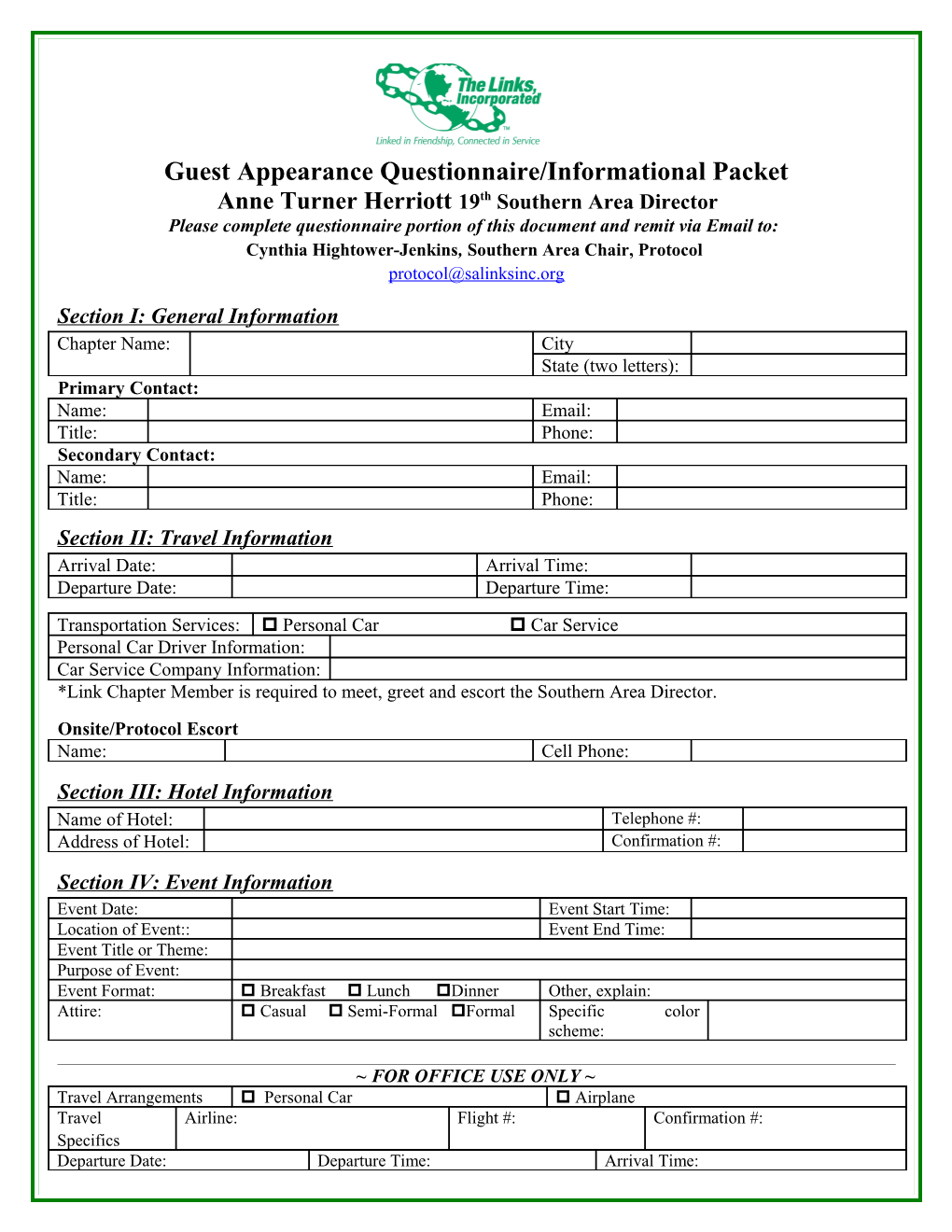 Guest Appearance Questionnaire/Informational Packet
