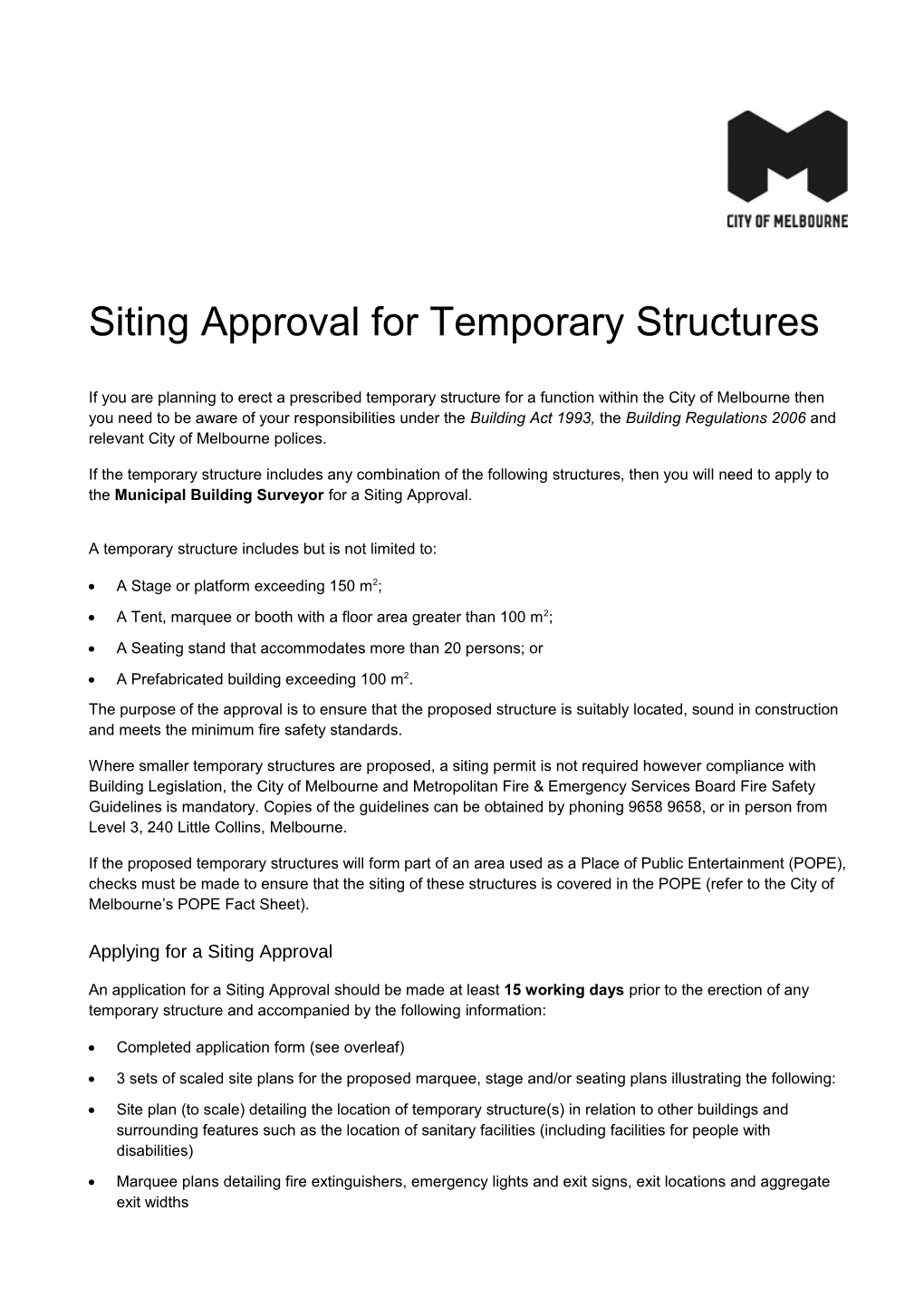 Siting Approval for Temporary Structures - Fact Sheet