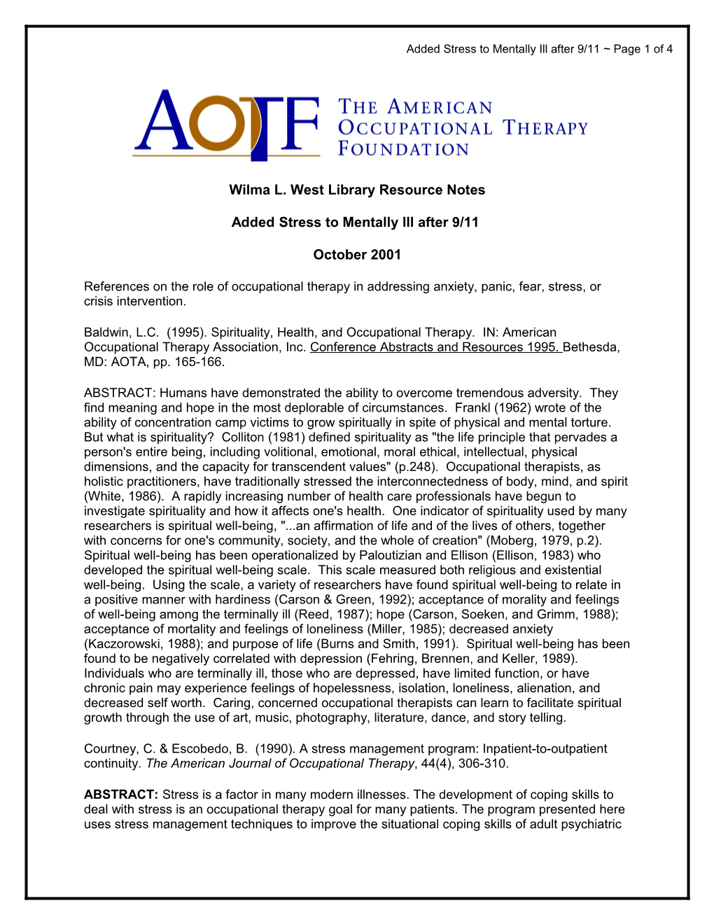 Added Stress to Mentally Ill After 9/11 Page 1 of 4