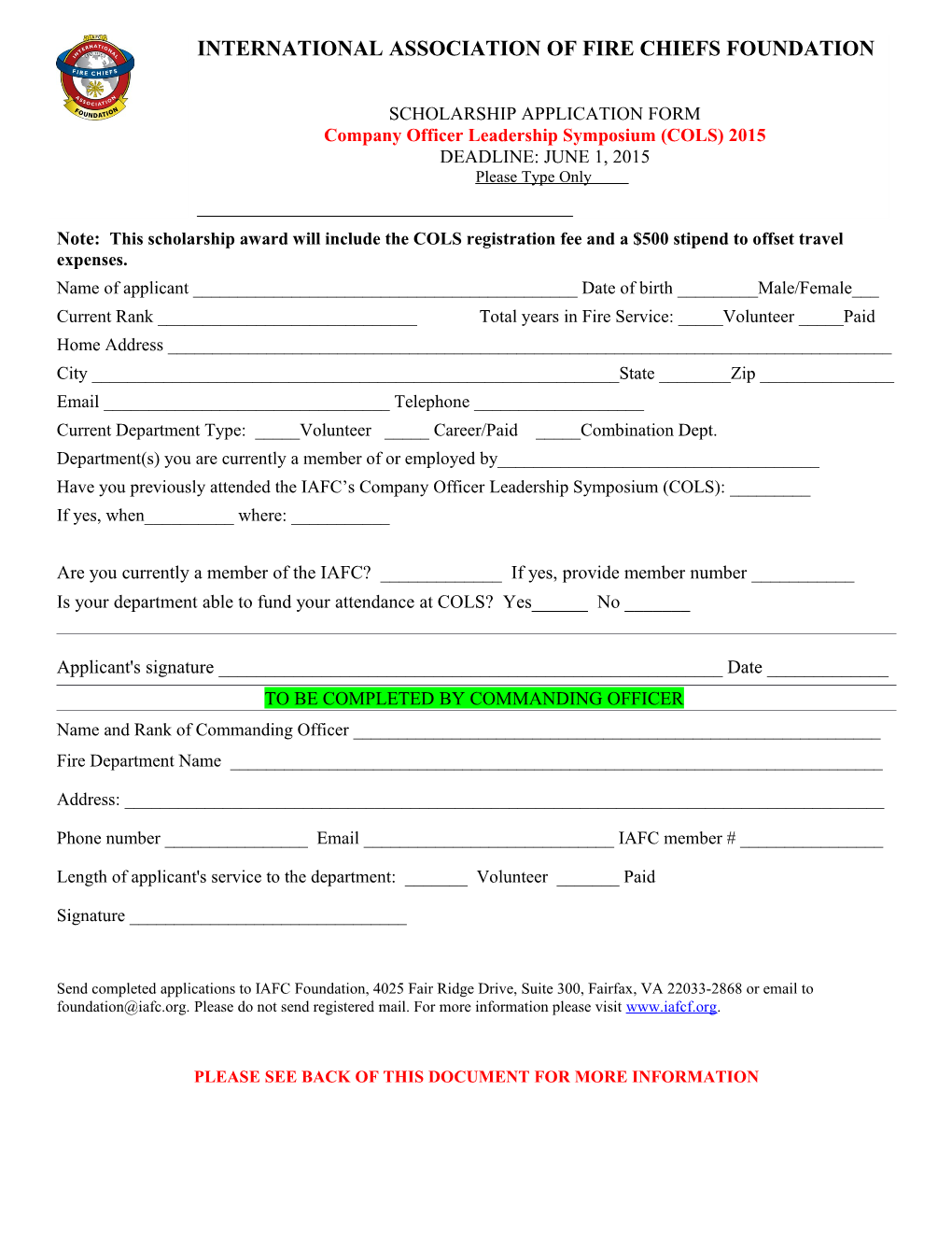 SCHOLARSHIP APPLICATION FORM - Deadline August 1, 2006