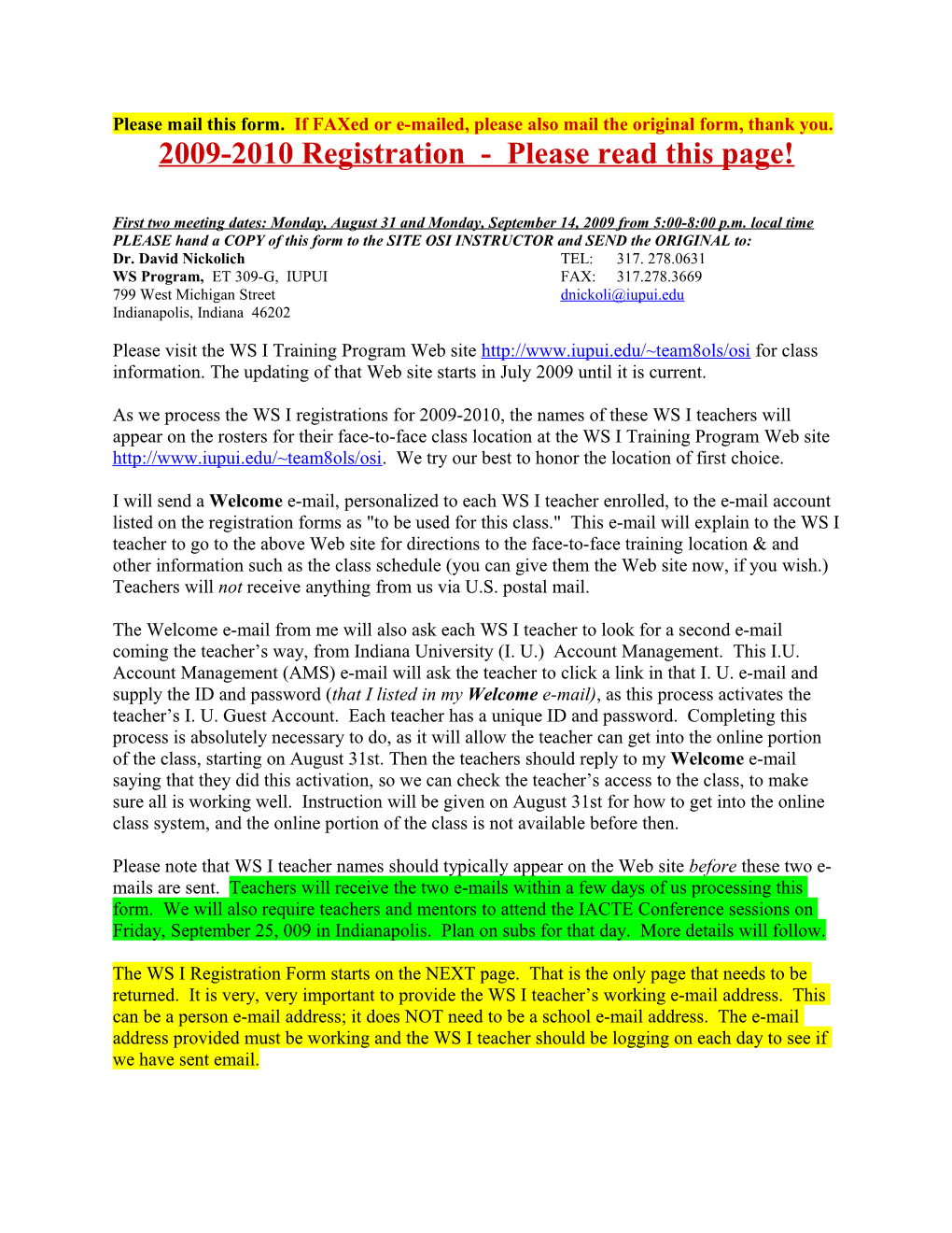 2009-2010 Registration - Please Read This Page!