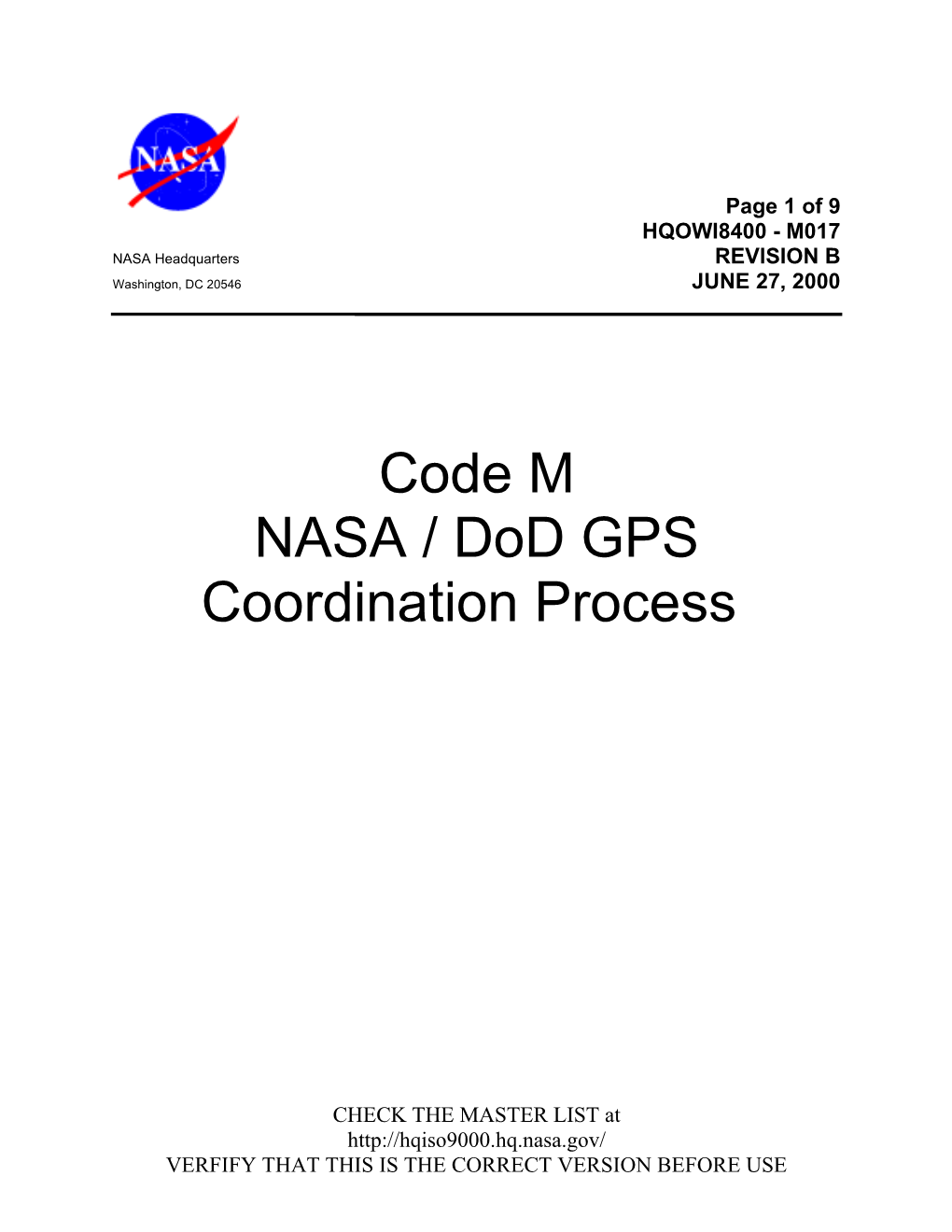 NASA / Dod GPS Coordination Process