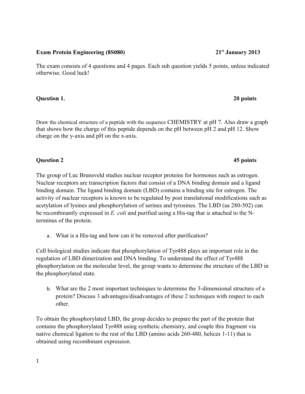 Vragen Voor Tentamen Protein Engineering (8S080)