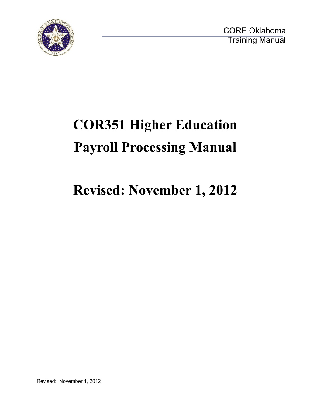COR351 Higher Education Payroll Processing Manual