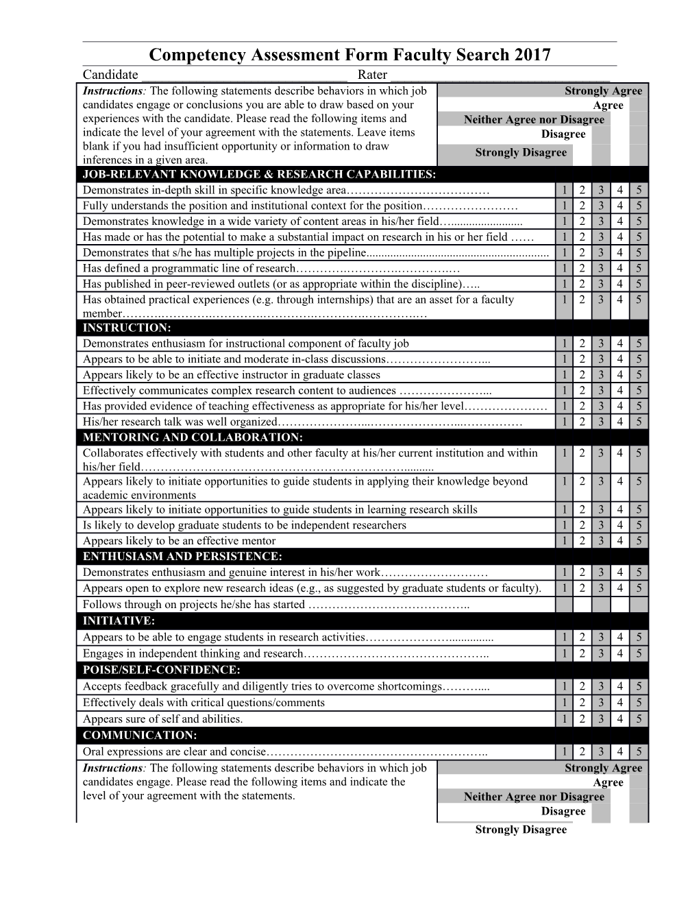 Competency Assessment Form Faculty Search 2017