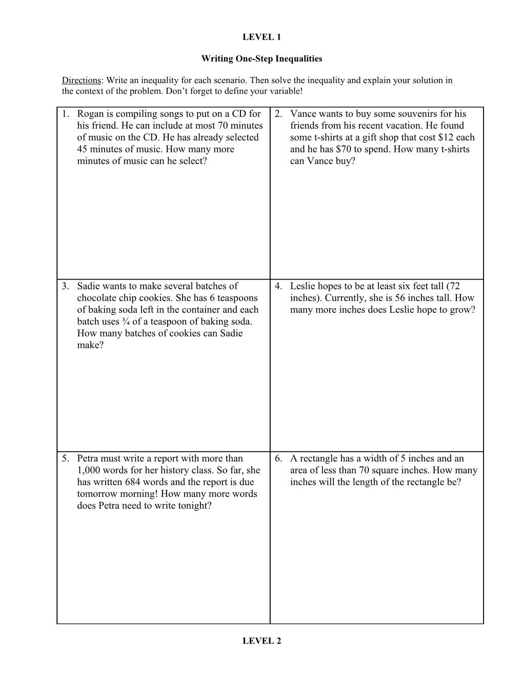 Writing One-Step Inequalities