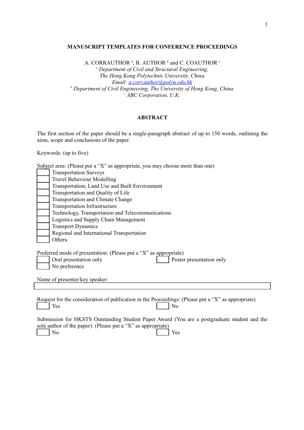 Manuscript Templates for Conference Proceedings