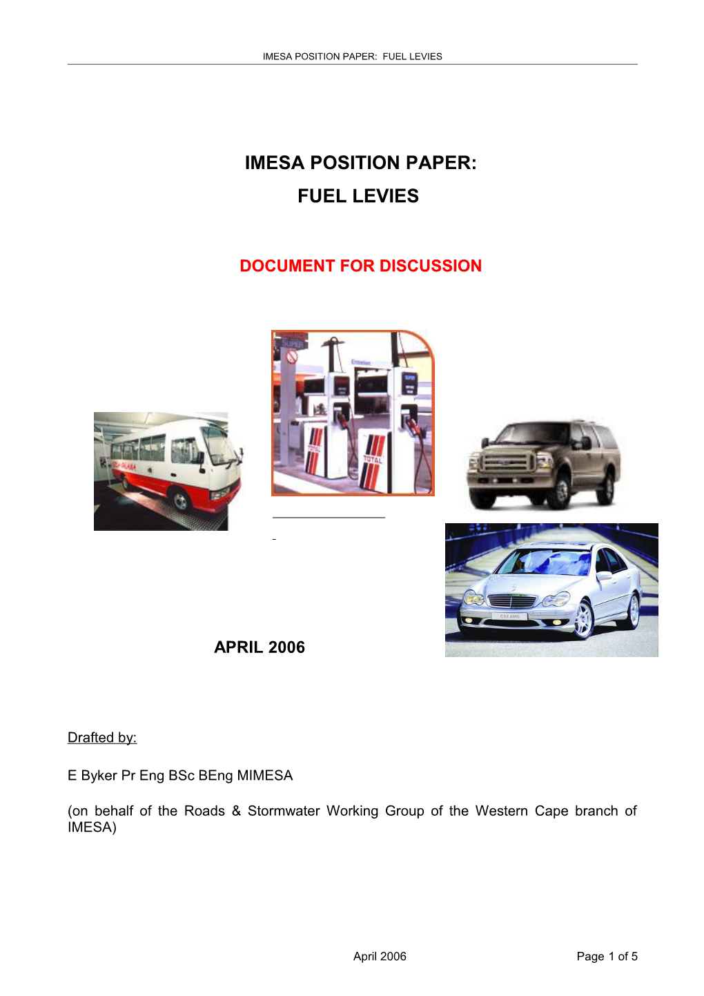 Imesa Position Paper: Fuel Levies