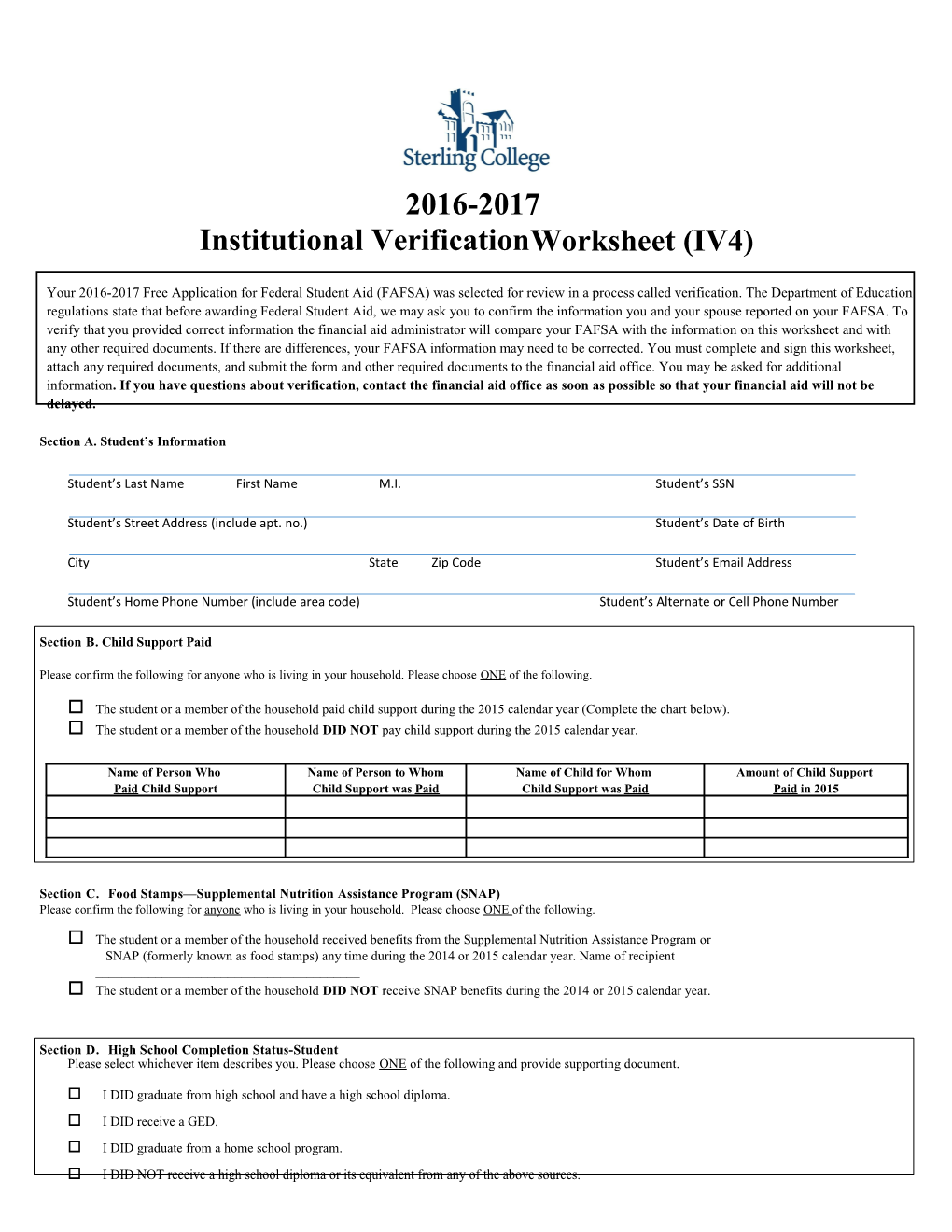Institutional Verificationworksheet (IV4)