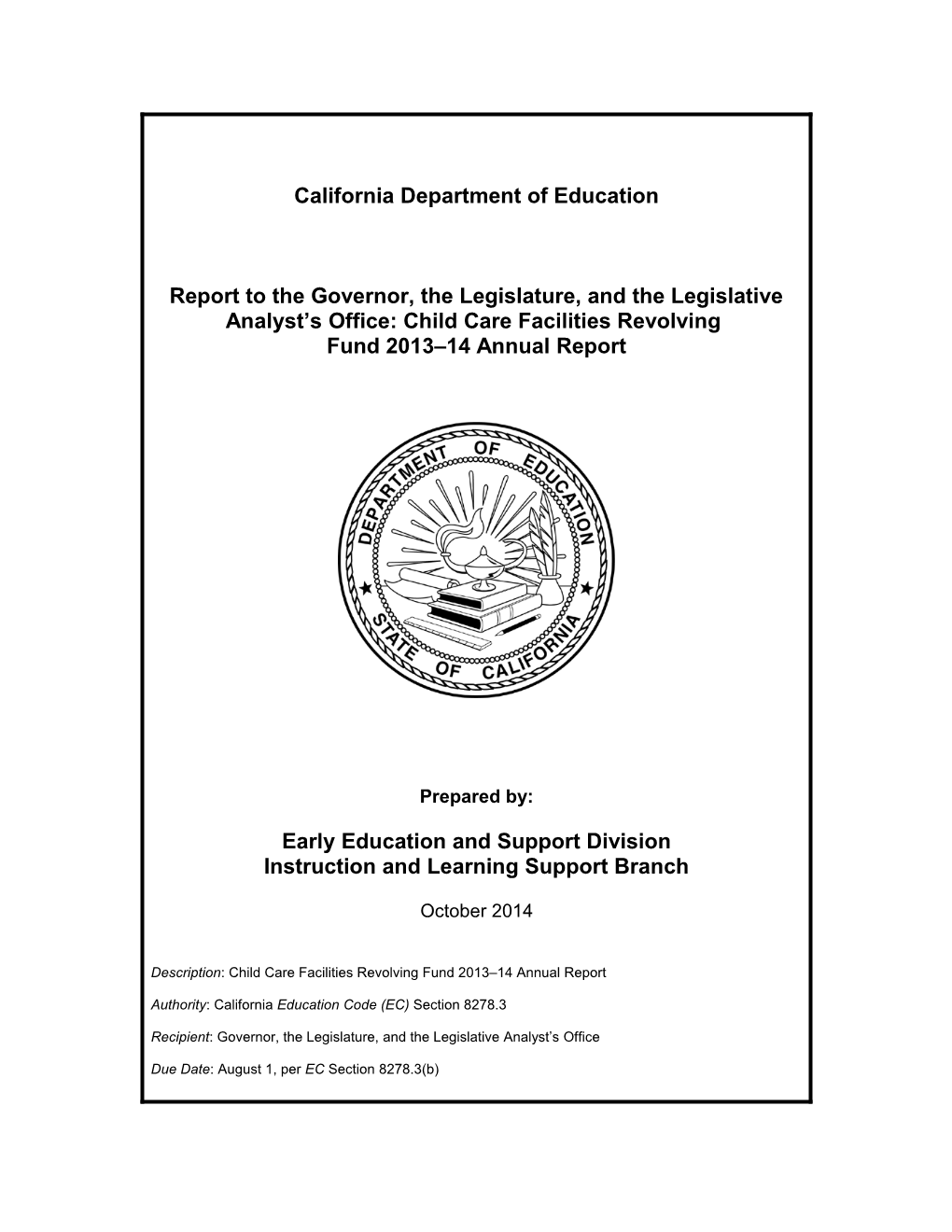 CCFRF 2013-14 Annual Report - Child Development (CA Dept of Education)