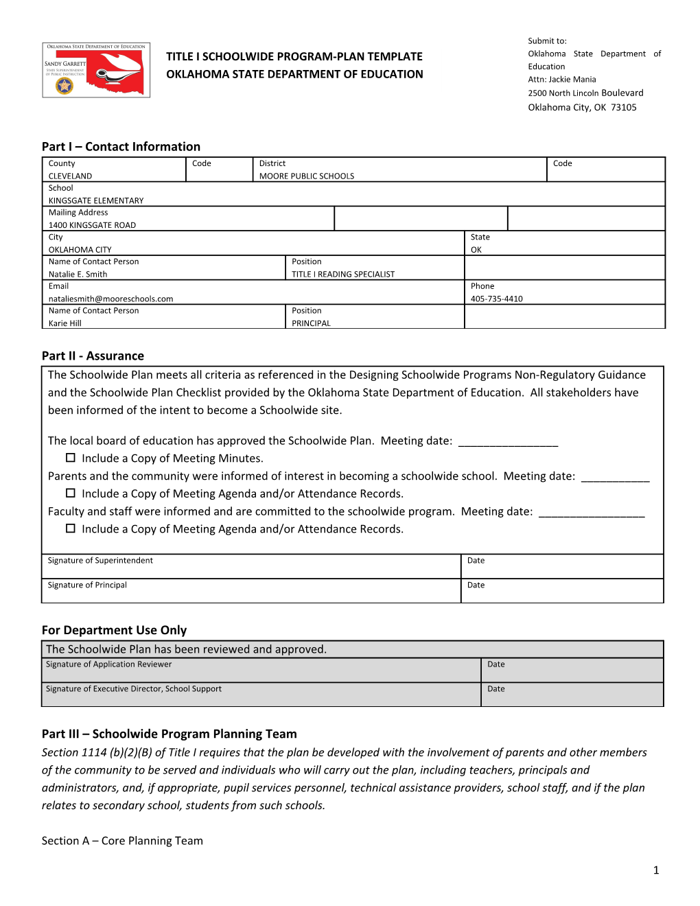 Part I Contact Information