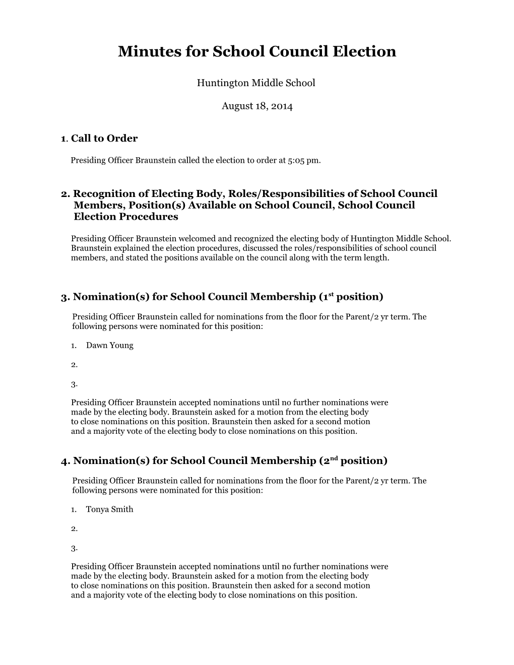 Sample Agenda for School Council Meeting