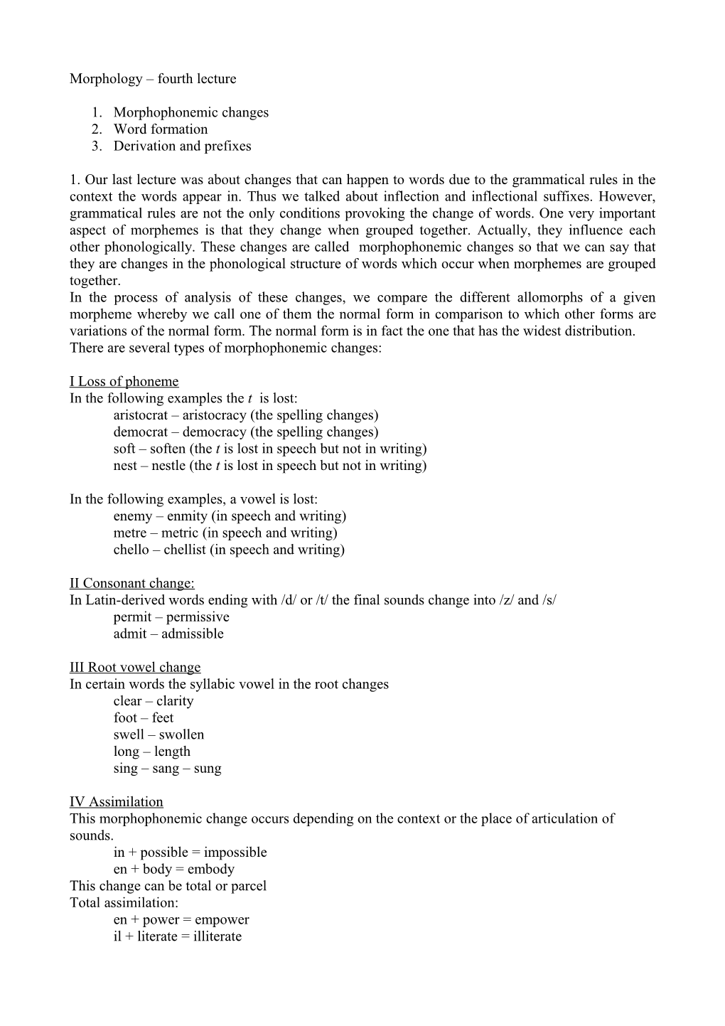 Morphology Fourth Lecture