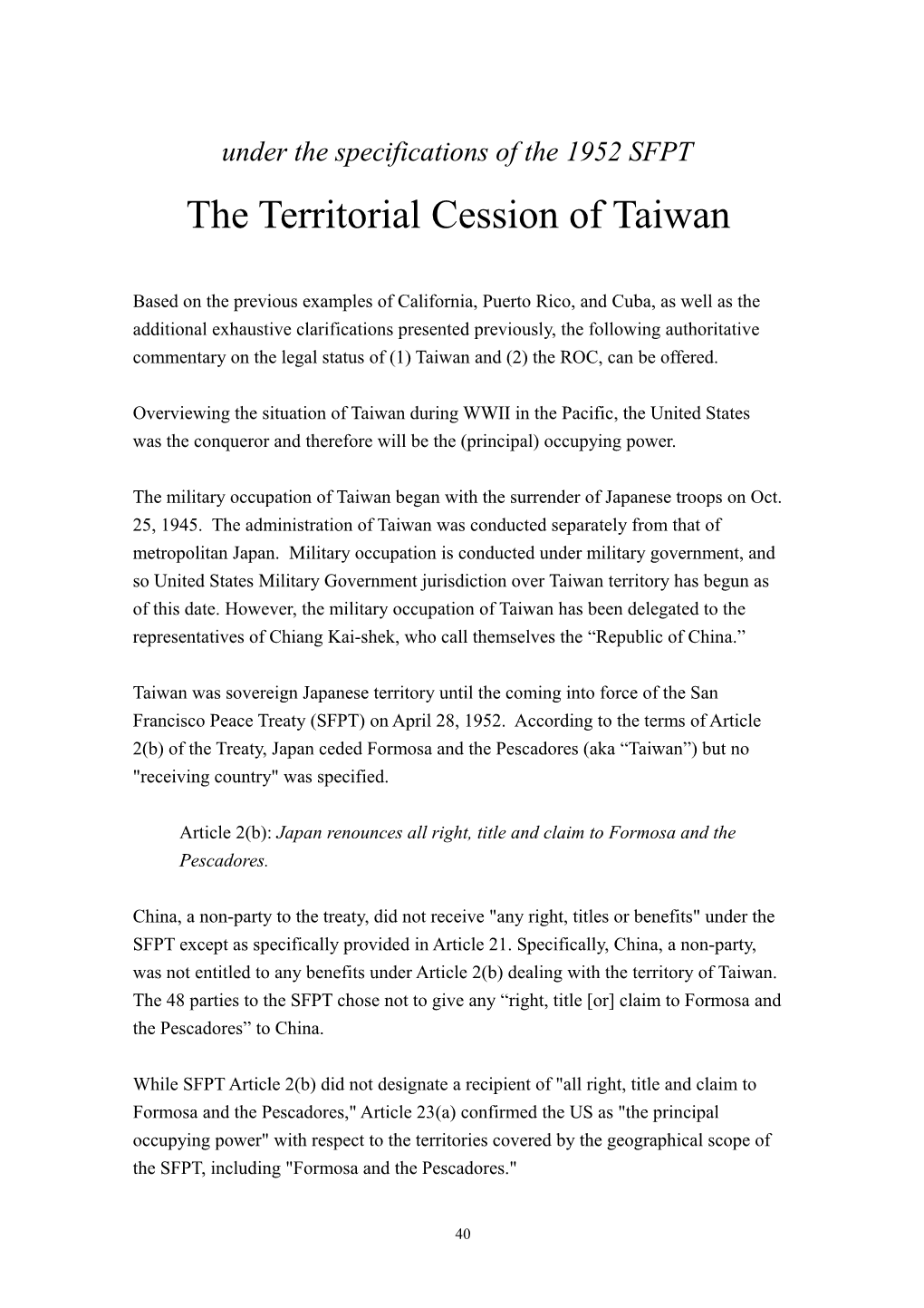 The Territorial Cession of Taiwan