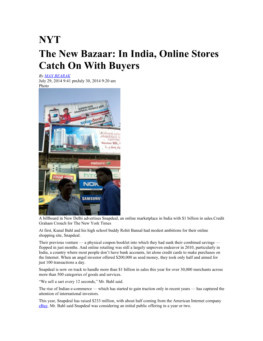 The New Bazaar: in India, Online Stores Catch on with Buyers