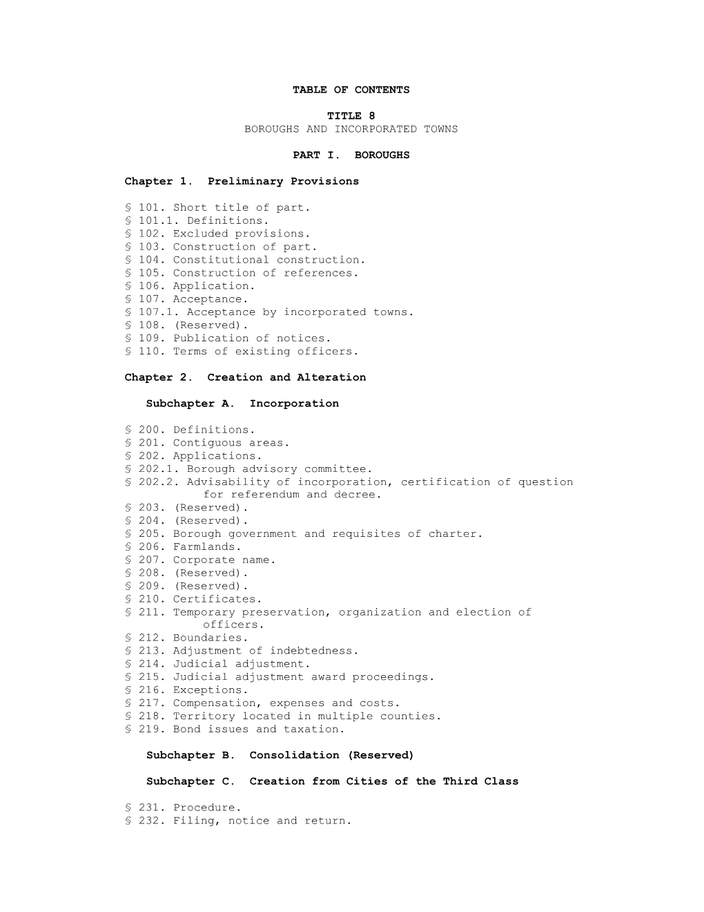 Title 8 - BOROUGHS and INCORPORATED TOWNS