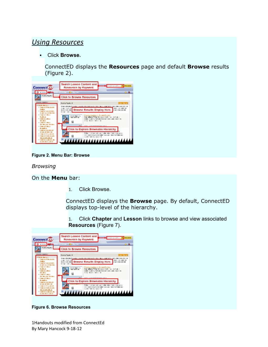 Connected Displays the Resources Page and Default Browse Results (Figure 2)