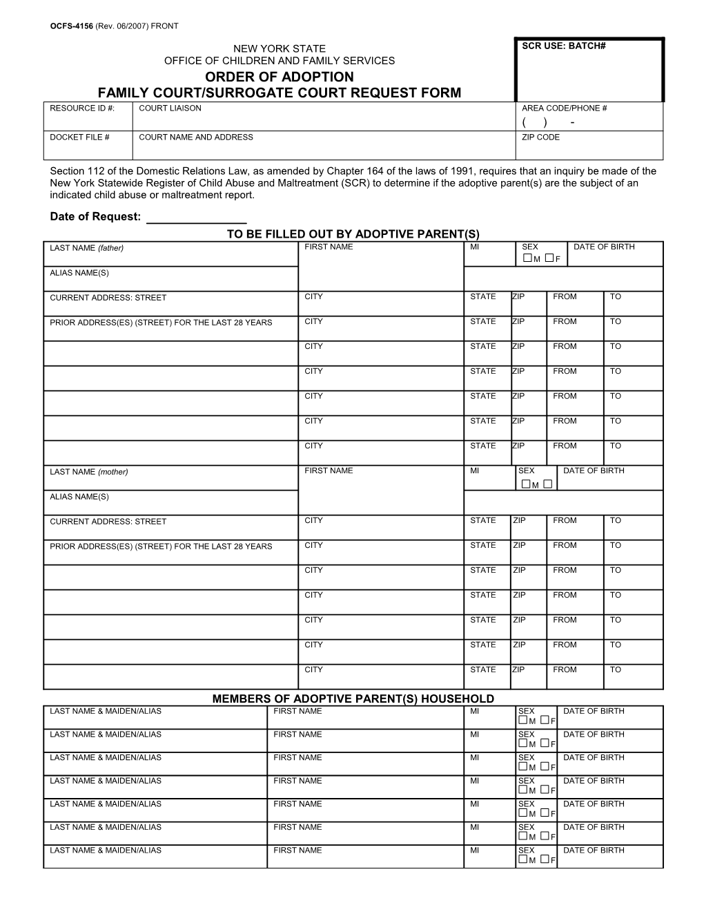 Family Court/Surrogate Court Request Form