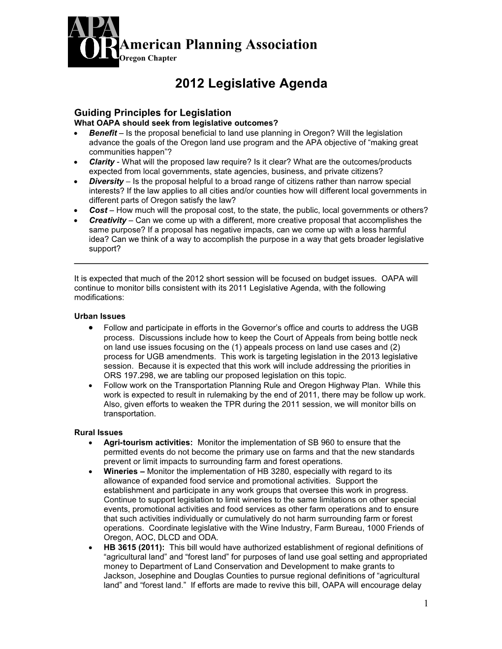 What OAPA Should Seek from Legislative Outcomes?