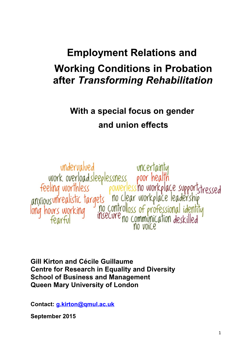 Working Conditions in Probation After Transforming Rehabilitation