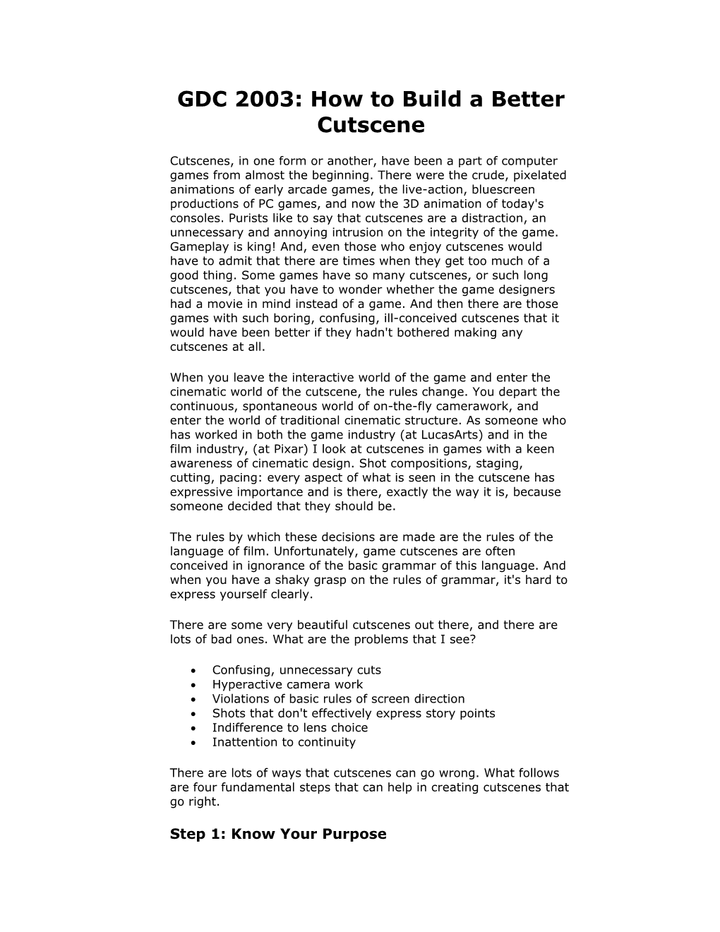 GDC 2003: How to Build a Better Cutscene