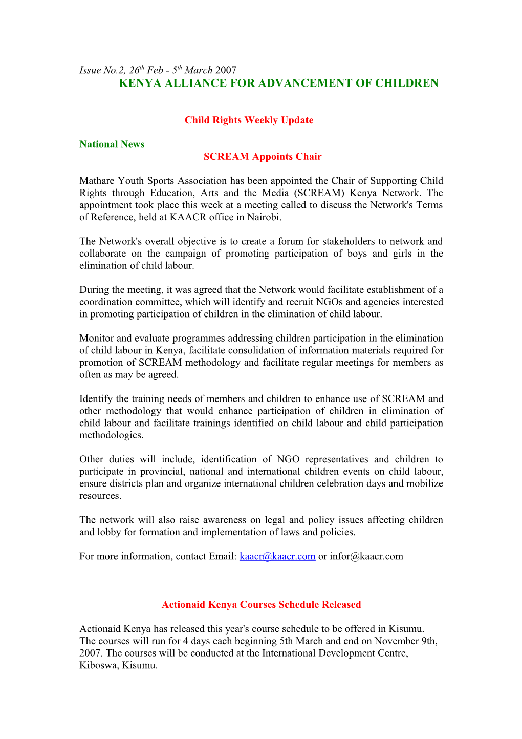 Child Rights Weekly Update